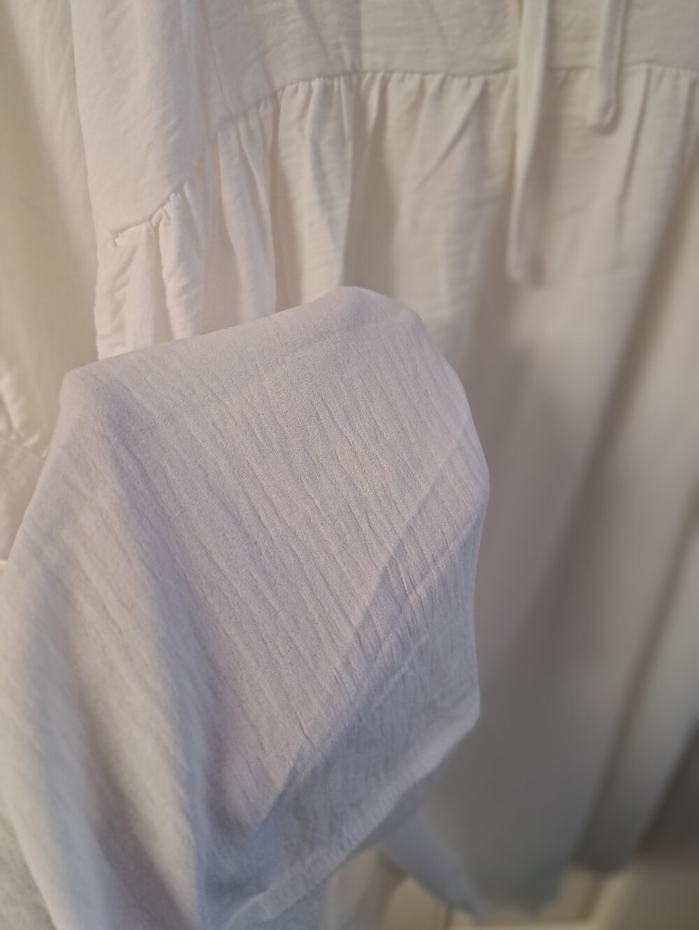 White Peasant Midi Dress with Tie Neck - Picture 6 of 7